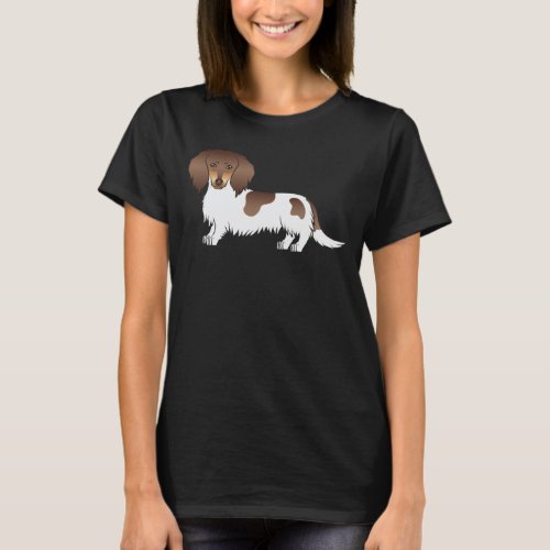 Chocolate And Tan Piebald Long Hair Dachshund Dog T_Shirt