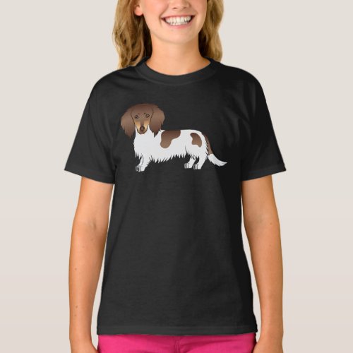 Chocolate And Tan Piebald Long Hair Dachshund Dog T_Shirt