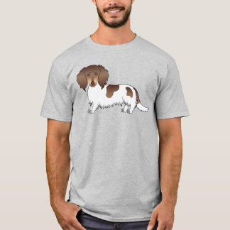 Chocolate And Tan Piebald Long Hair Dachshund Dog T-Shirt