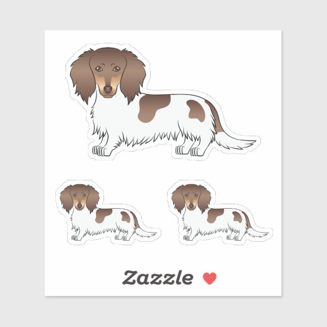 Chocolate And Tan Piebald Long Hair Dachshund Dogs Sticker (Sheet)