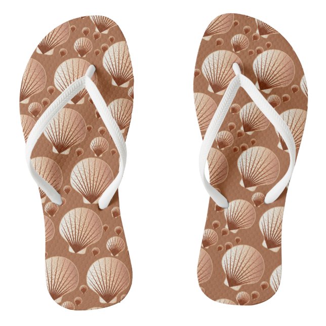 Chocolate and tan seashells on cocoa brown flip flops (Footbed)
