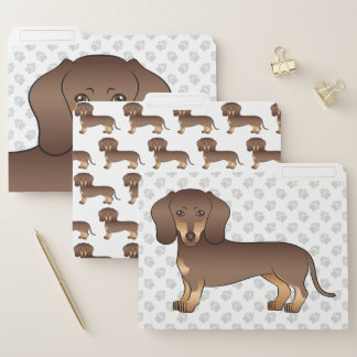 Chocolate And Tan Short Hair Dachshund Cartoon Dog File Folder