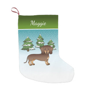 Chocolate And Tan Short Hair Dachshund In Winter Small Christmas Stocking