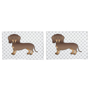 Chocolate And Tan Short Hair Dachshund & Paws Pillow Case