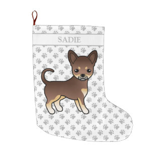 Chocolate And Tan Smooth Coat Chihuahua Dog &amp; Name Large Christmas Stocking
