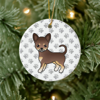 Chocolate And Tan Smooth Coat Chihuahua Dog &amp; Paws Ceramic Ornament