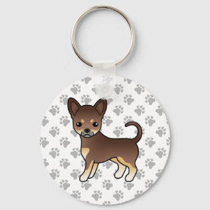 Chocolate And Tan Smooth Coat Chihuahua Dog & Paws Keychain