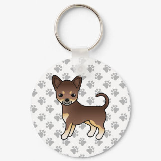 Chocolate And Tan Smooth Coat Chihuahua Dog &amp; Paws Keychain