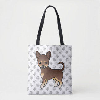 Chocolate And Tan Smooth Coat Chihuahua Dog &amp; Paws Tote Bag