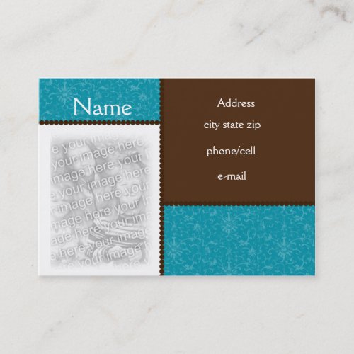 Chocolate and Teal Photo card Business Cards