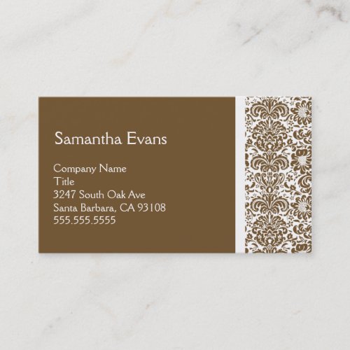 Chocolate and White Damask Business Card