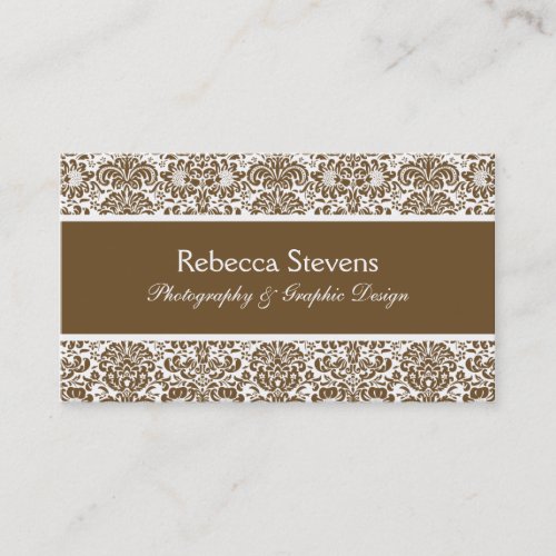 Chocolate and White Damask Business Card