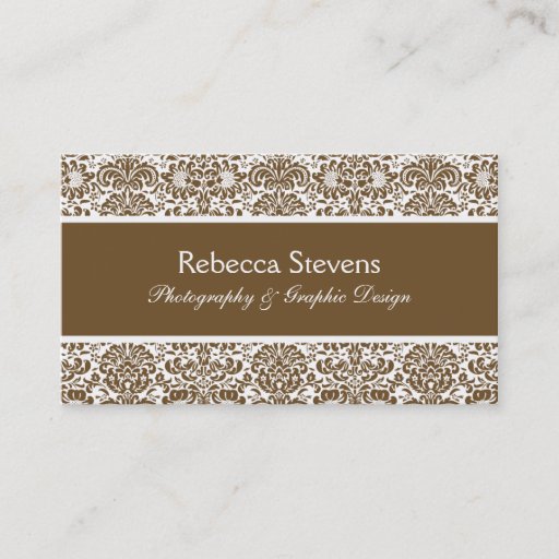Customizable Chocolate and White Damask Business Card