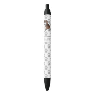 Chocolate And White Havanese Cartoon Dog &amp; Name Black Ink Pen