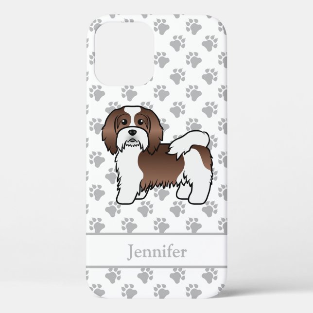 Chocolate And White Havanese Cartoon Dog & Name Case-Mate iPhone Case (Back)