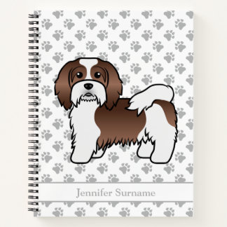 Chocolate And White Havanese Cartoon Dog &amp; Name Notebook