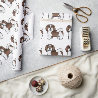 Chocolate And White Havanese Cartoon Dog Pattern Wrapping Paper