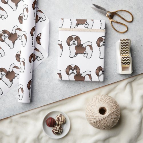 Chocolate And White Havanese Cartoon Dog Pattern Wrapping Paper