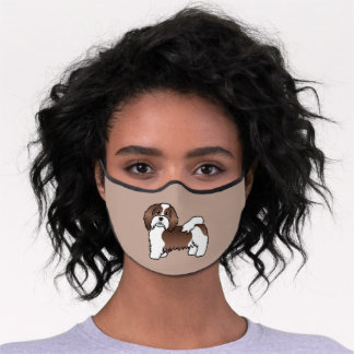 Chocolate And White Havanese Cartoon Dog Premium Face Mask