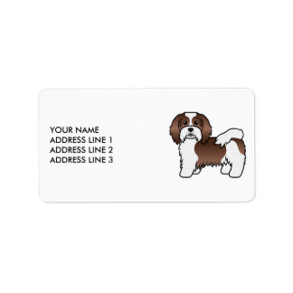 Chocolate And White Havanese Cartoon Dog &amp; Text Label