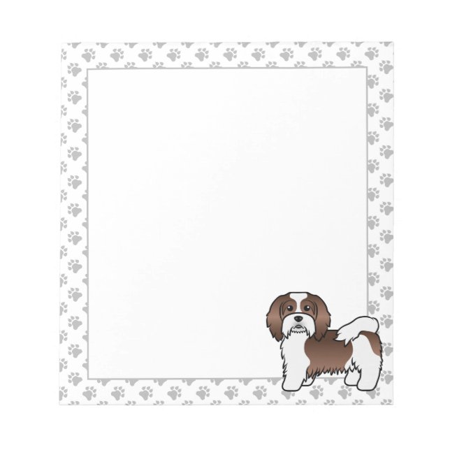 Chocolate And White Havanese Cute Cartoon Dog Notepad (Front)