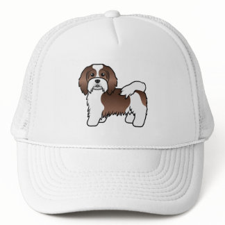 Chocolate And White Havanese Cute Cartoon Dog Trucker Hat