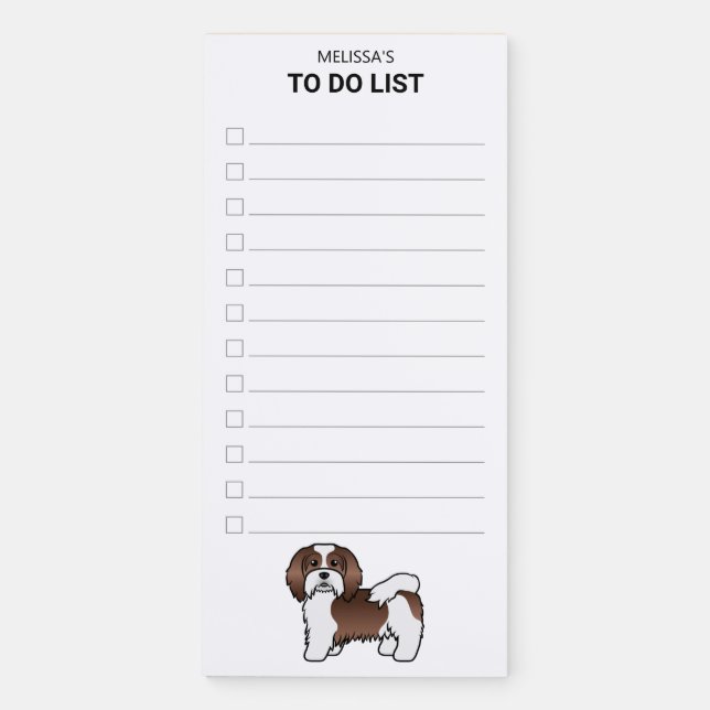 Chocolate And White Havanese Cute Dog To Do List Magnetic Notepad (Front)