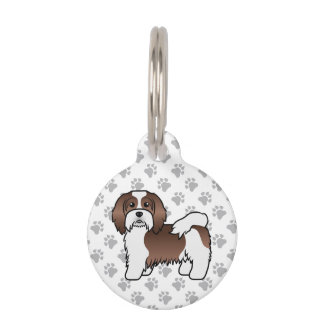 Chocolate And White Havanese Dog &amp; Pet's Info Pet ID Tag