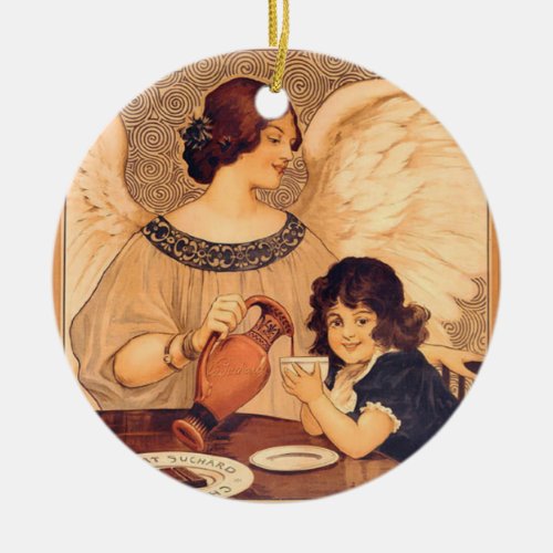 Chocolate Angel French Antique Ceramic Ornament