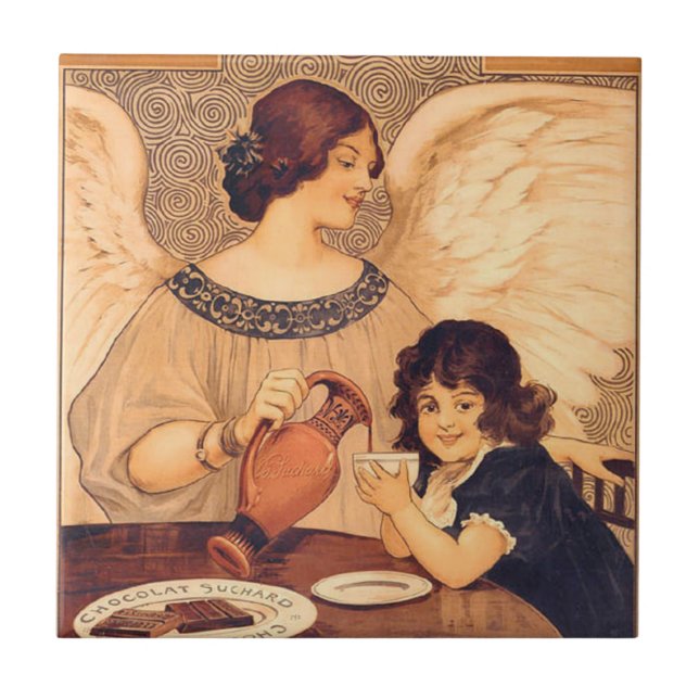Chocolate Angel French Antique Ceramic Tile (Front)