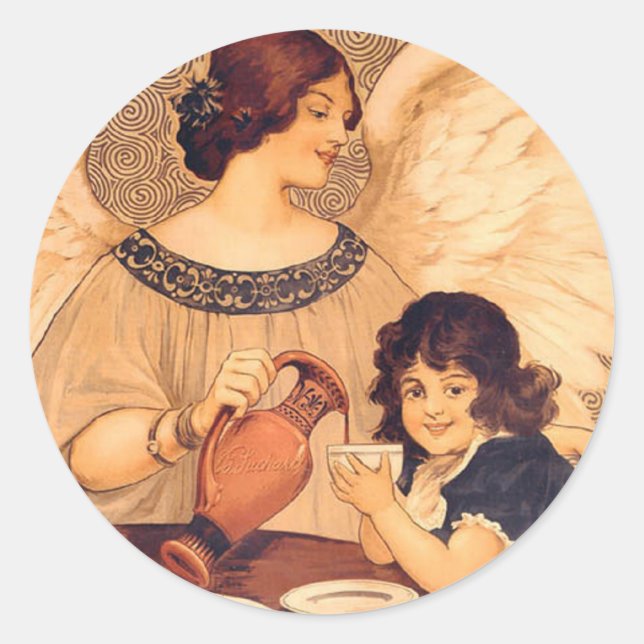Chocolate Angel French Antique Classic Round Sticker (Front)