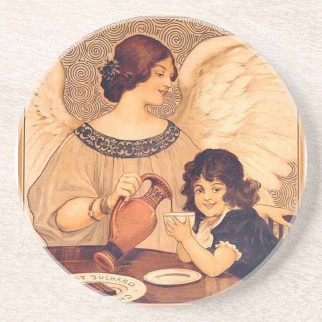 Chocolate Angel French Antique Drink Coaster (Front)