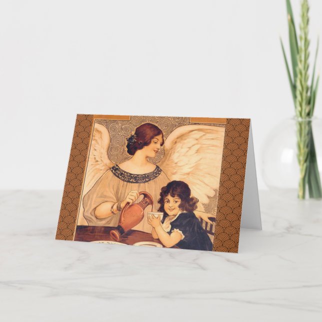 Chocolate Angel French Antique Holiday Card (Front)