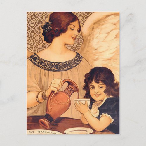 Chocolate Angel French Antique Invitation Postcard