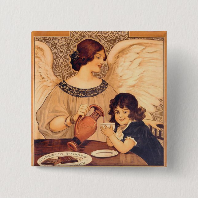 Chocolate Angel French Antique Pinback Button (Front)