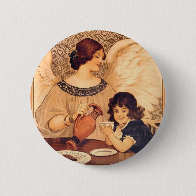 Chocolate Angel French Antique Pinback Button (Front)