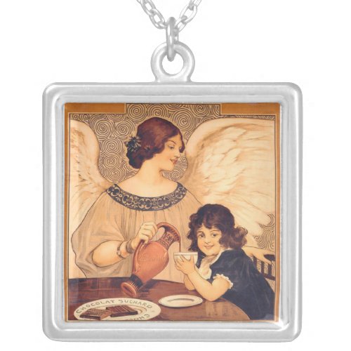Chocolate Angel French Antique Silver Plated Necklace