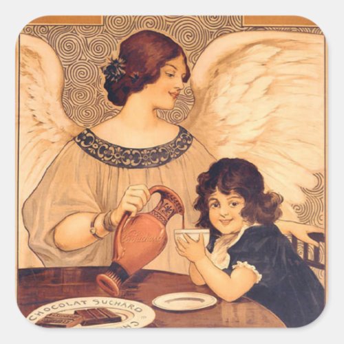 Chocolate Angel French Antique Square Sticker