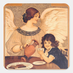 Chocolate Angel French Antique Square Sticker