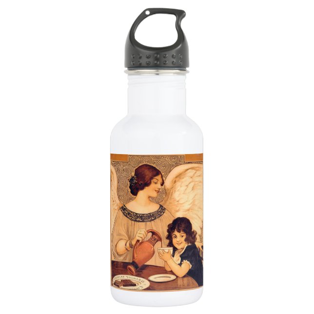 Chocolate Angel French Antique Stainless Steel Water Bottle (Front)