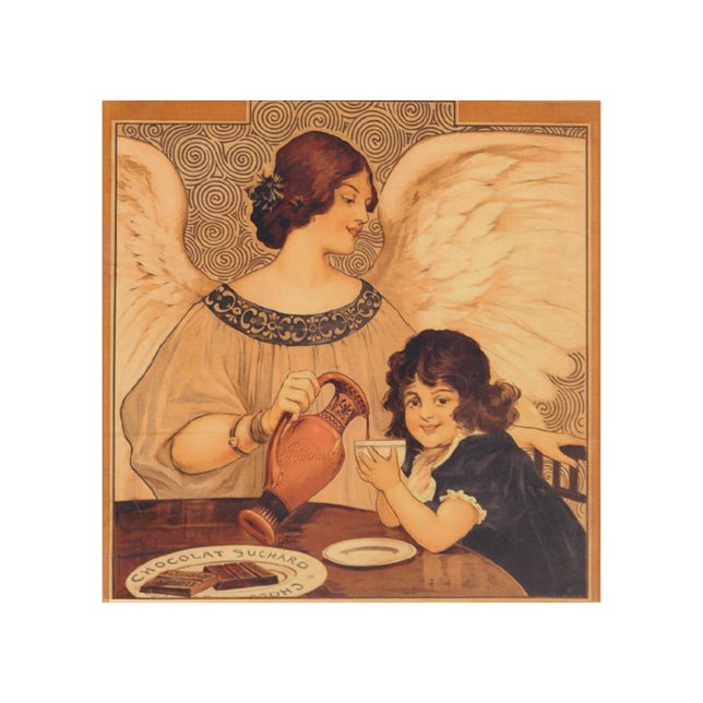 Chocolate Angel French Antique Wood Wall Decor (Front)