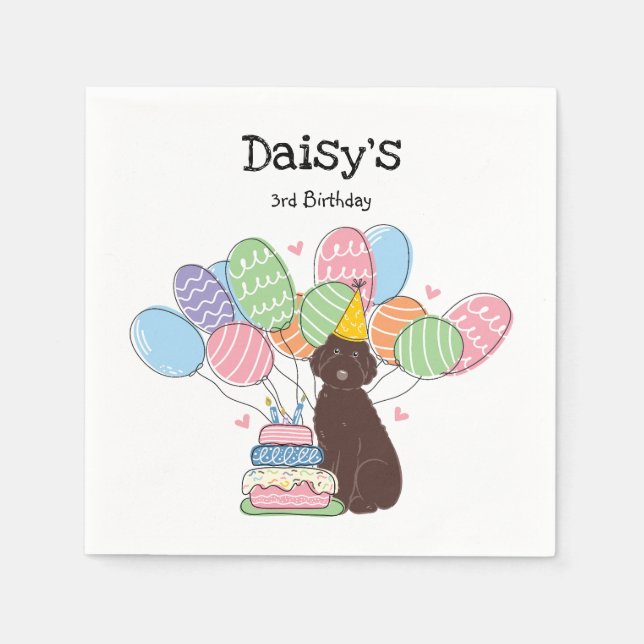 Chocolate Aussiedoodle Dog Birthday Party Paper  Napkins (Front)