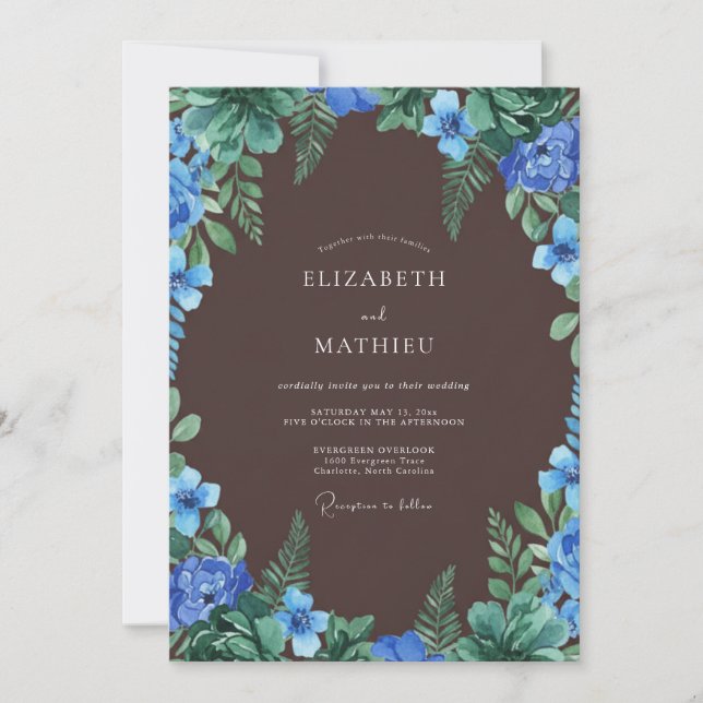 Chocolate Azure Fern Wedding Invitation (Front)