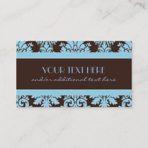 Chocolate &amp; Baby Blue Damask Business Card
