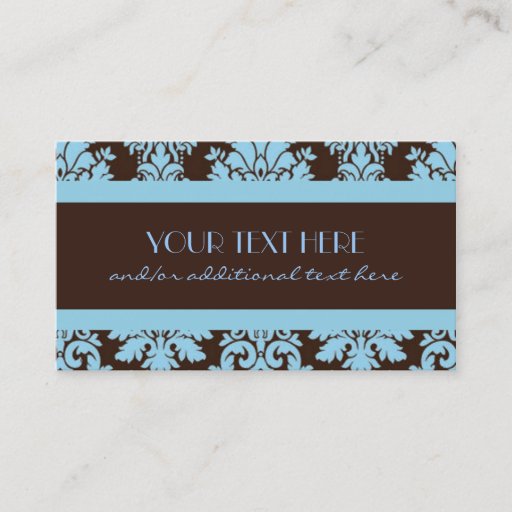 Customizable Chocolate &amp; Baby Blue Damask Business Card