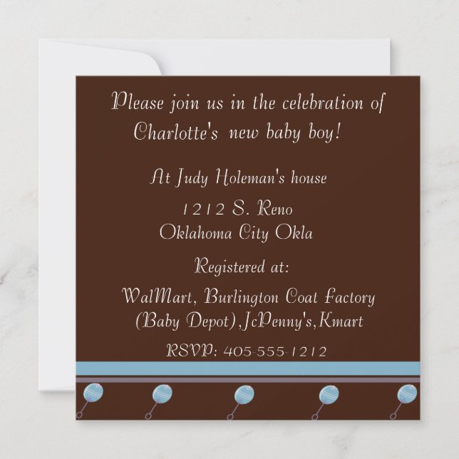Chocolate Baby Boys Shower Invitation (Front)