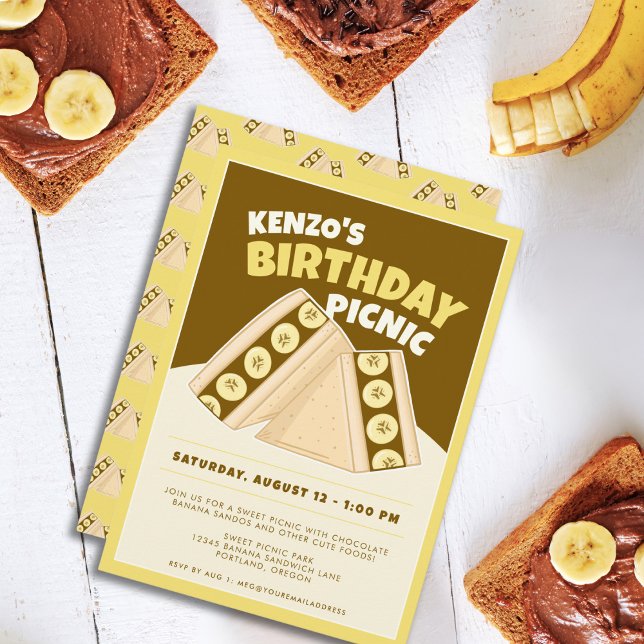 Chocolate Banana Sandwich Birthday Picnic Party Invitation (Creator Uploaded)
