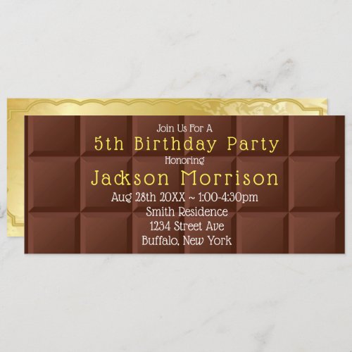 Chocolate Bar Golden Ticket Birthday Invitation