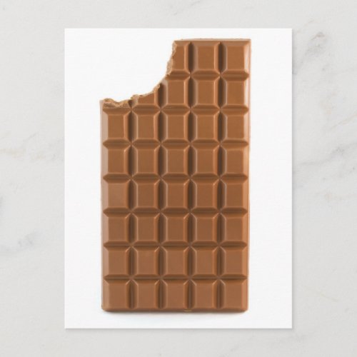 Chocolate bar with a missing dick postcard