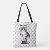 Chocolate Bi-Color Persian Cartoon Cat & Paws Tote Bag (Back)